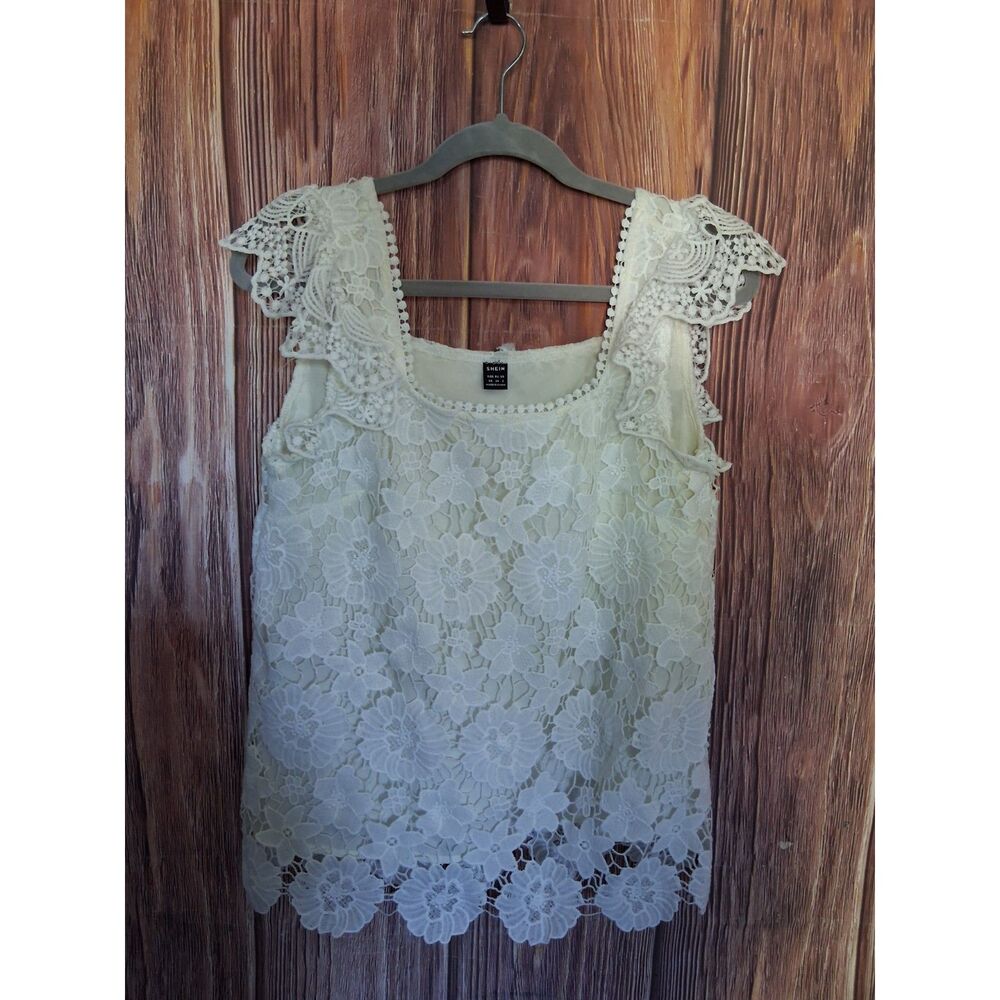 Shein white floral lace flutter sleeve tank top size XS cottagecore romantic